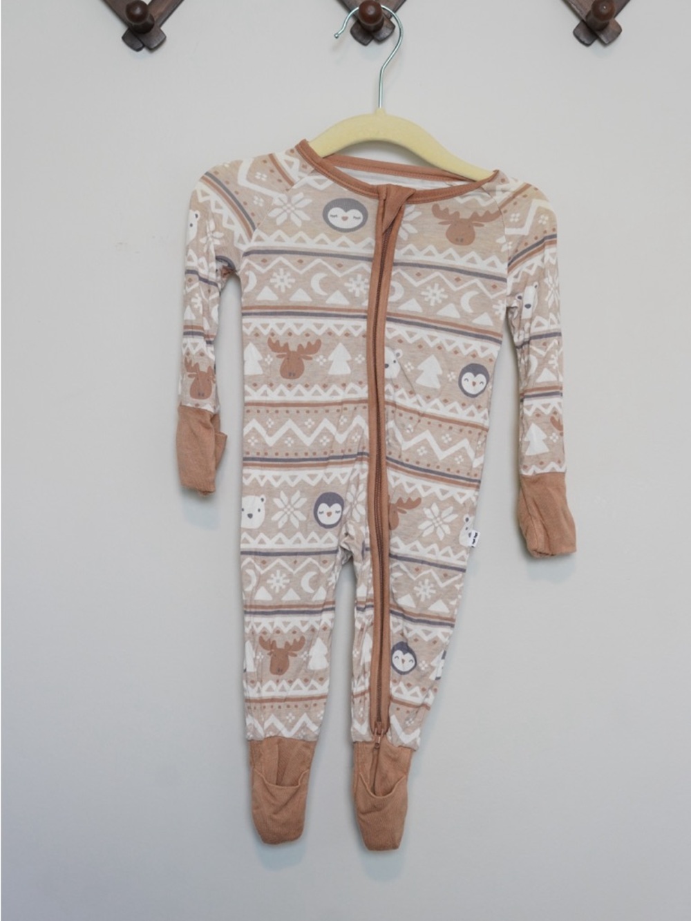 Little Sleepies Beige Winter Animal Fair Isle Zip-Front Sleeper